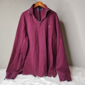 Polo Ralph‎ Lauren Mens Medium Estate Rib Burgundy 1/4 Zip Sweater